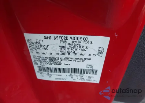 2013 Ford F-150 Xlt из США, поврежденный, VIN 1FTFX1CTXDKE18884